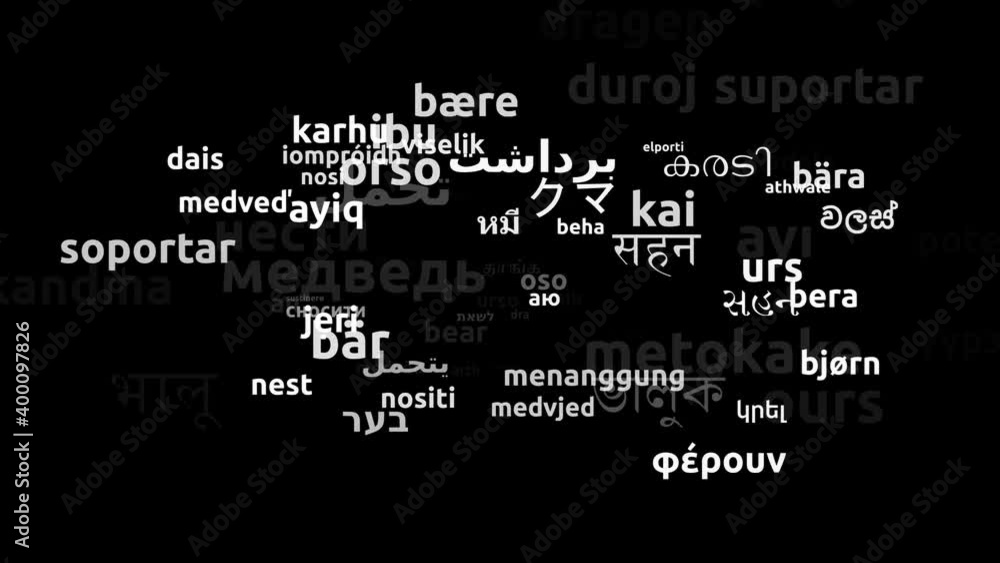 Bear Translated in 76 Worldwide Languages Endless Looping 3d Zooming