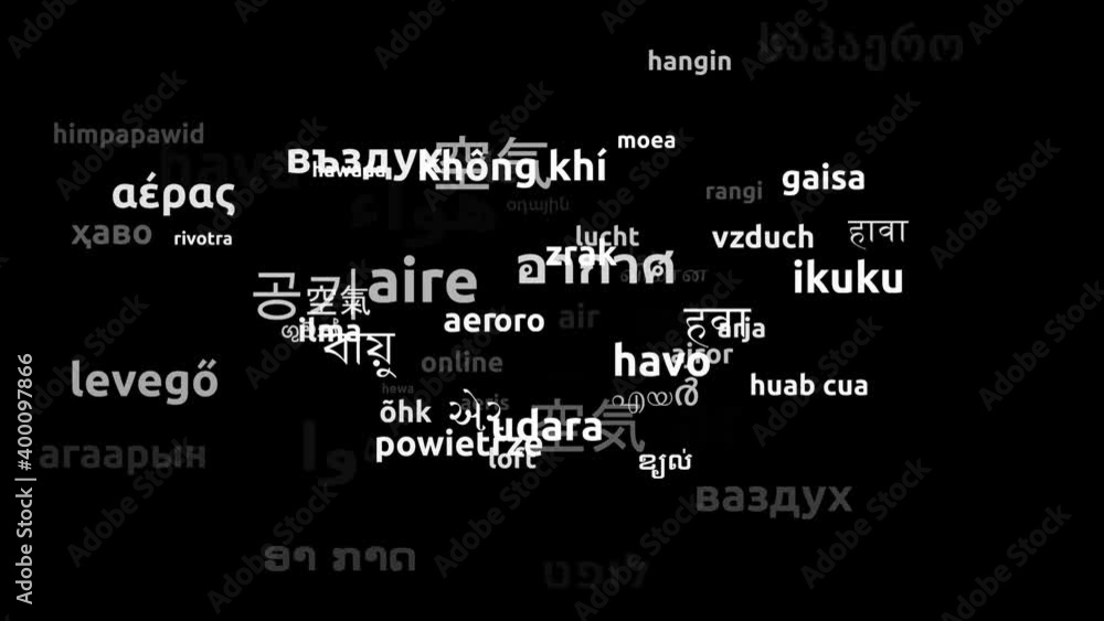 Air Translated in 67 Worldwide Languages Endless Looping 3d Zooming Wordcloud Mask Air Translated in 67 Worldwide Languages Endless Looping 3d Zooming Wordcloud Mask
