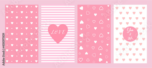Pink pattern set Valentine's Day, art, cute cards, concept of love, decoration, romantic, isolated, nice design, beautiful ornaments, vector illustration