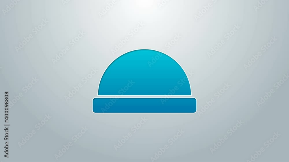 Blue line Beanie hat icon isolated on grey background. 4K Video motion graphic animation Blue line Beanie hat icon isolated on grey background. 4K Video motion graphic animation