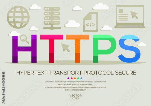 HTTPS mean ( Hypertext Transport Protocol Secure) Computer and Internet acronyms ,letters and icons ,Vector illustration.
