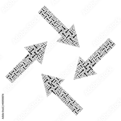 Recursive combination from centripetal arrows. Flat vector centripetal arrows collage is constructed with repeating recursive centripetal arrows parts.