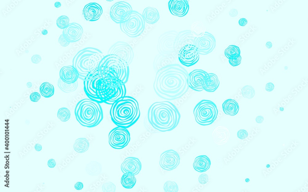 Light BLUE vector doodle layout with roses.