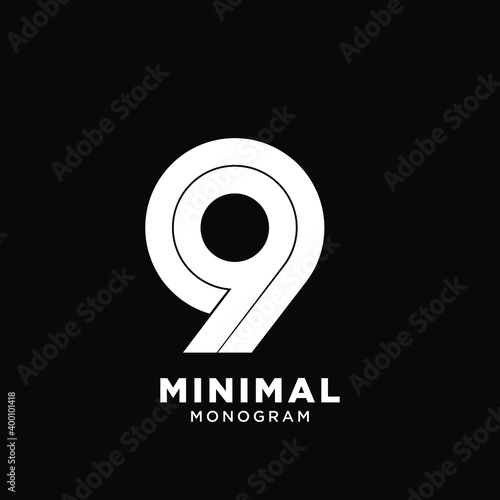 minimal initial number 9 99 simple vector design isolated background