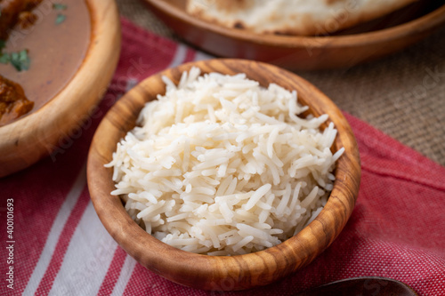 basmati rice in wooden bowl