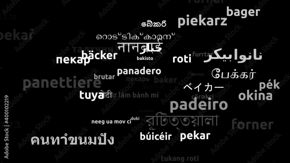 Baker Translated in 58 Worldwide Languages Endless Looping 3d Zooming Wordcloud Mask Baker Translated in 58 Worldwide Languages Endless Looping 3d Zooming Wordcloud Mask