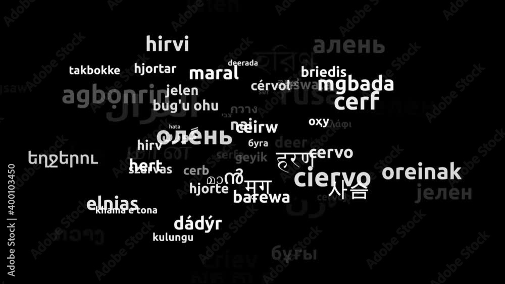 Deer Translated in 71 Worldwide Languages Endless Looping 3d Zooming Wordcloud Mask Deer Translated in 71 Worldwide Languages Endless Looping 3d Zooming Wordcloud Mask