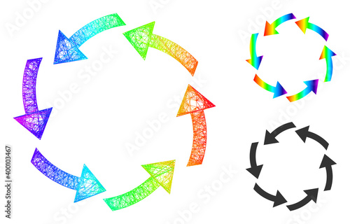 Spectrum vibrant crossing mesh circulation, and solid spectrum gradient circulation icon. Linear frame flat net abstract symbol based on circulation icon, created from crossing lines.