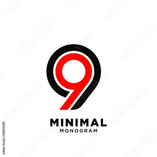 minimal initial number 9 99 simple vector design isolated background