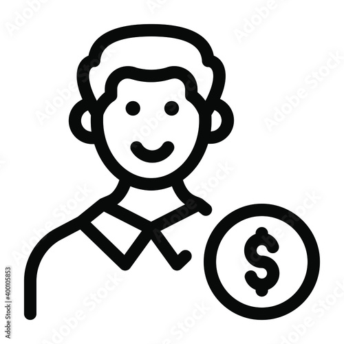 
Man with dollar coin denoting investor trendy linear icon 
