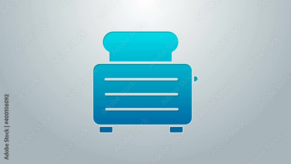 Blue line Toaster with toasts icon isolated on grey background. 4K Video motion graphic animation Blue line Toaster with toasts icon isolated on grey background. 4K Video motion graphic animation