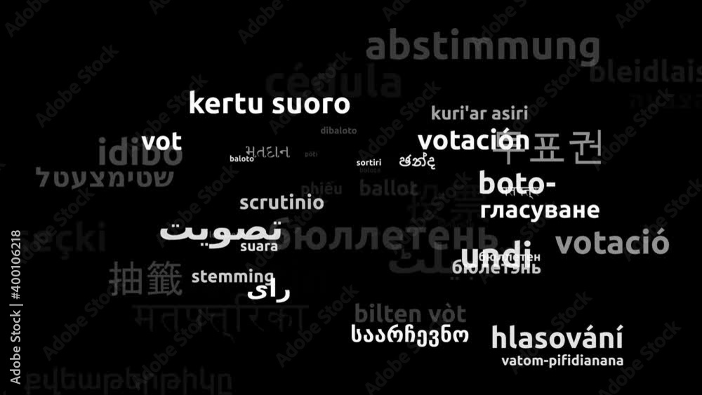 Ballot Translated in 54 Worldwide Languages Endless Looping 3d Zooming Wordcloud Mask Ballot Translated in 54 Worldwide Languages Endless Looping 3d Zooming Wordcloud Mask