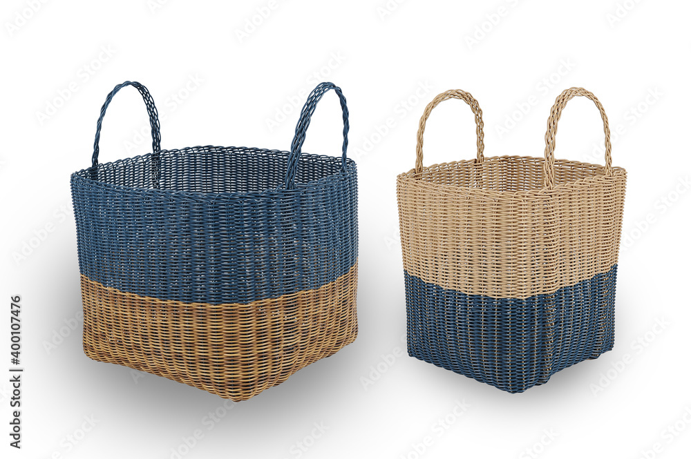 Collection of empty wicker baskets isolated on white background. Traditional rustic handmade products made from rattan Collection of empty wicker baskets isolated on white background. Traditional rustic handmade products made from rattan
