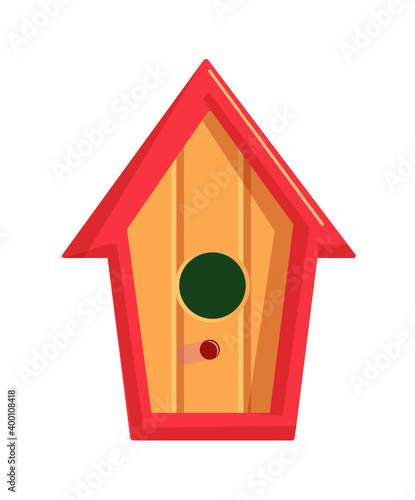 Handmade craft birdie wooden house on white background