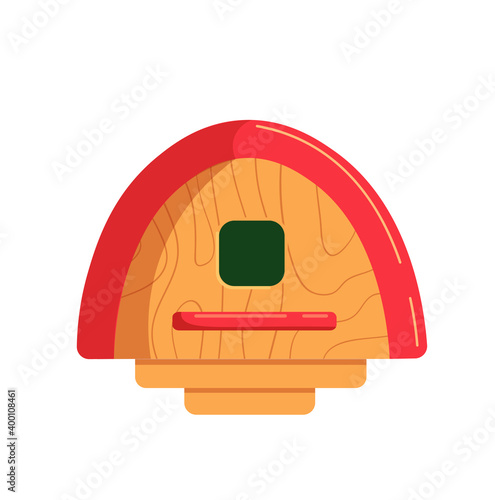 Cartoon craft bird house isolated on white background