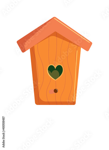 Spring birdhouse need visitor isolated on white background