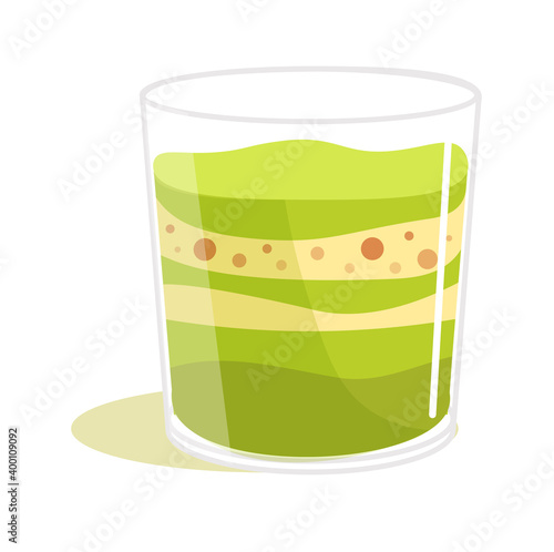 Matcha green tea refreshing milk shake in glass on white