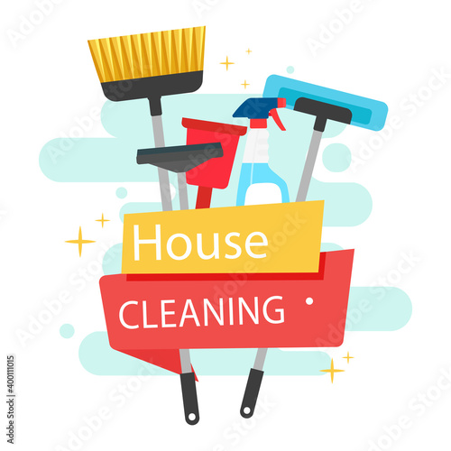 Cleaning products house cleaning image in white blackboard- Vector