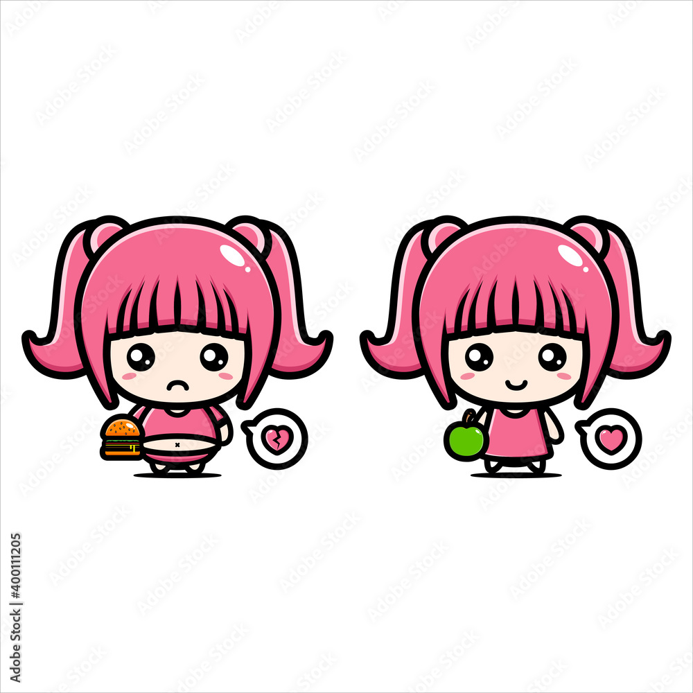 Fat and slim cute girl character vector design Fat and slim cute girl character vector design