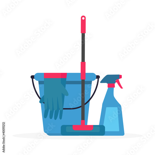 Blue bucket products wash white background icon- Vector