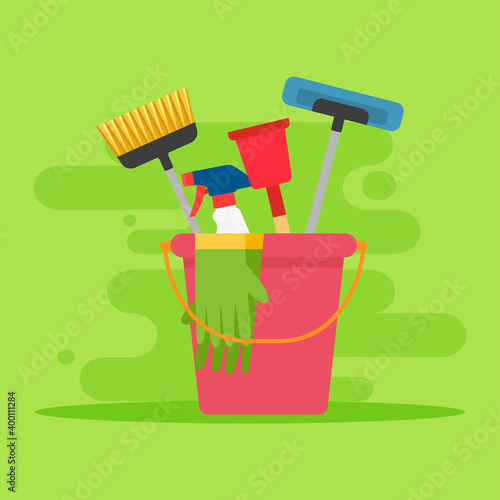 products wash cleaning in green background icon- Vector
