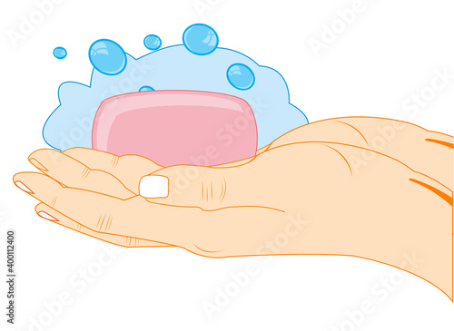 Washing the hands with soap on white background is insulated