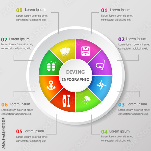 Infographic design template with diving icons