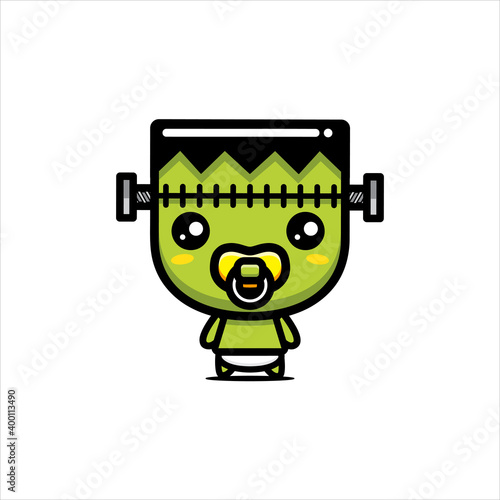 Vector design of cute baby frankenstein character