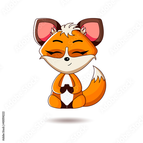 Cute red fox sitting in yoga lotus pose. Vector illustration