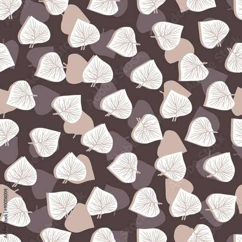 Brown Theme Abstract Leaves Flat Vector Seamless Pattern