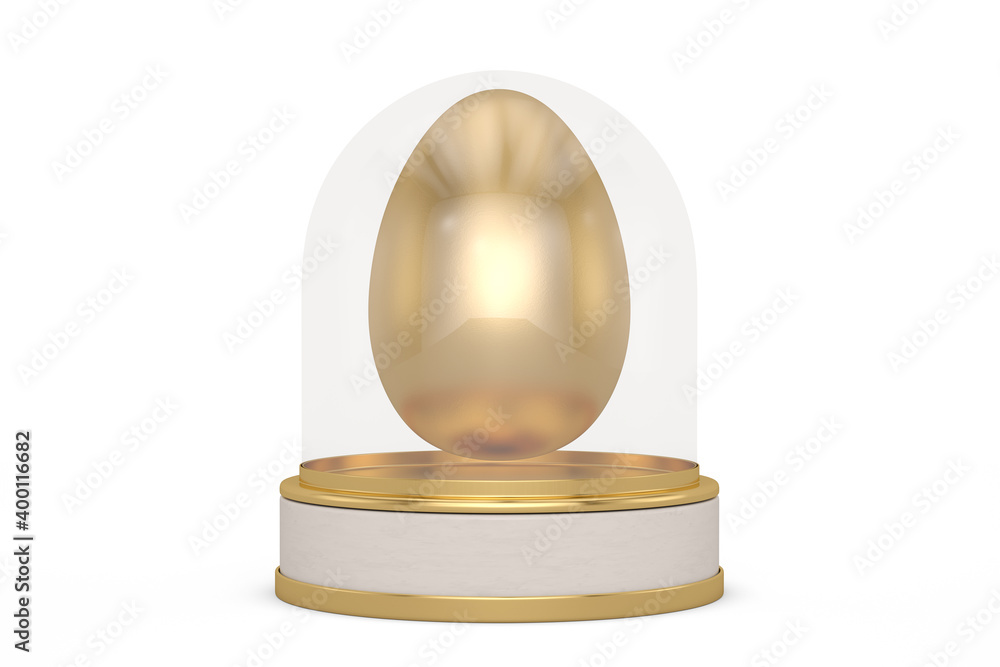 Glass bell with golden egg On blue Background, 3D rendering. 3D illustration. Glass bell with golden egg On blue Background, 3D rendering. 3D illustration.