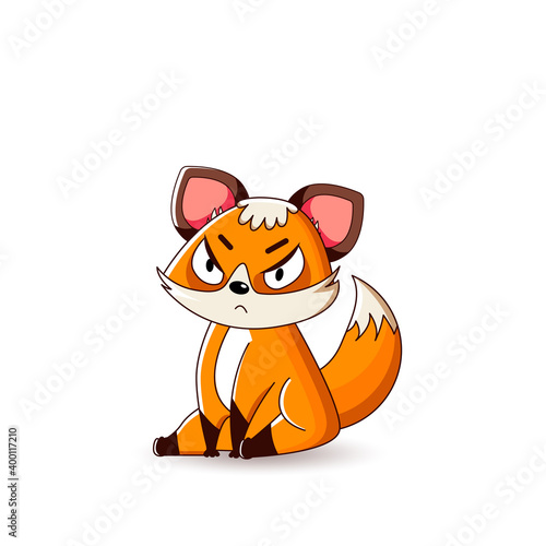displeased offended upset red fox sitting. Vector illustration