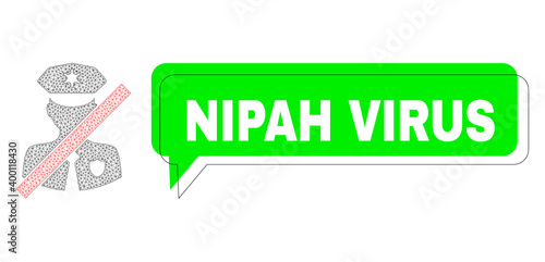 Misplaced Nipah Virus green phrase banner and closed police patrol mesh structure. Vector flat closed police patrol, designed with flat mesh.