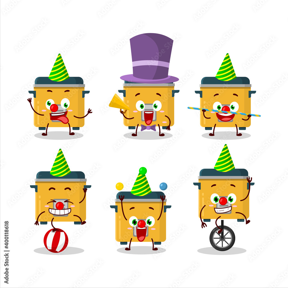 Cartoon character of rice cooker with various circus shows Cartoon character of rice cooker with various circus shows