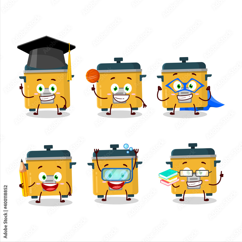 School student of rice cooker cartoon character with various expressions School student of rice cooker cartoon character with various expressions