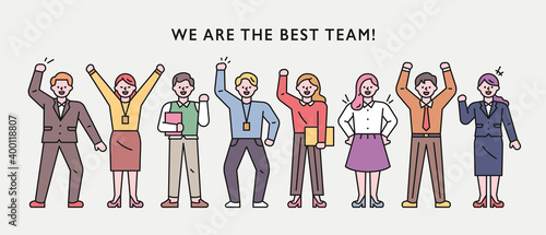 Business people horizontal page collection. Business people standing side by side and doing a successful pose. flat design style minimal vector illustration.