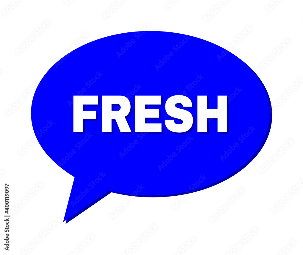 Chat FRESH Colored Bubble Frame. FRESH text is located inside colored banner with shadow. Vector quote text inside chat frame. Chat FRESH Colored Bubble Frame. FRESH text is located inside colored banner with shadow. Vector quote text inside chat frame.