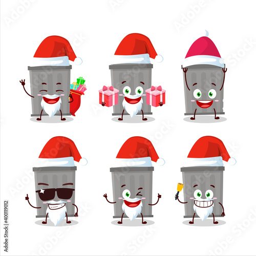 Santa Claus emoticons with trash can cartoon character
