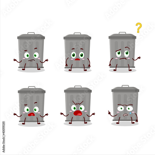 Cartoon character of trash can with what expression