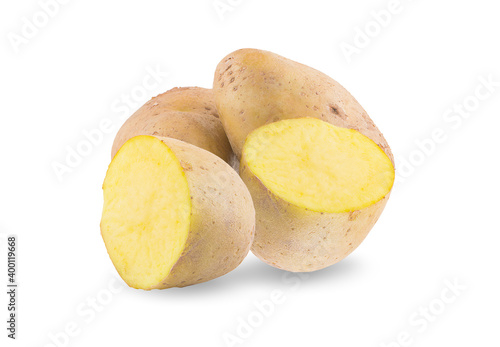 Sliced potatoes isolated on white background