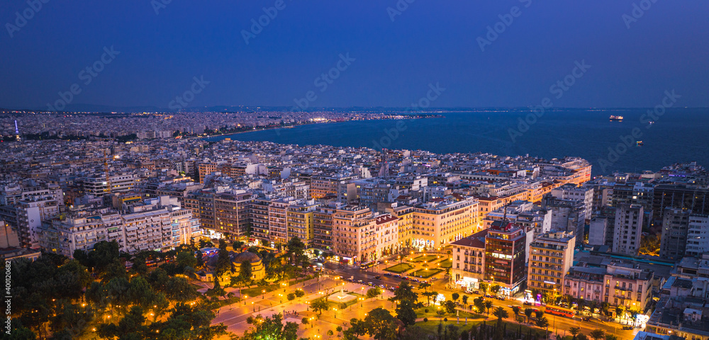 Panoramic view of Thessaloniki at twilight. Greece