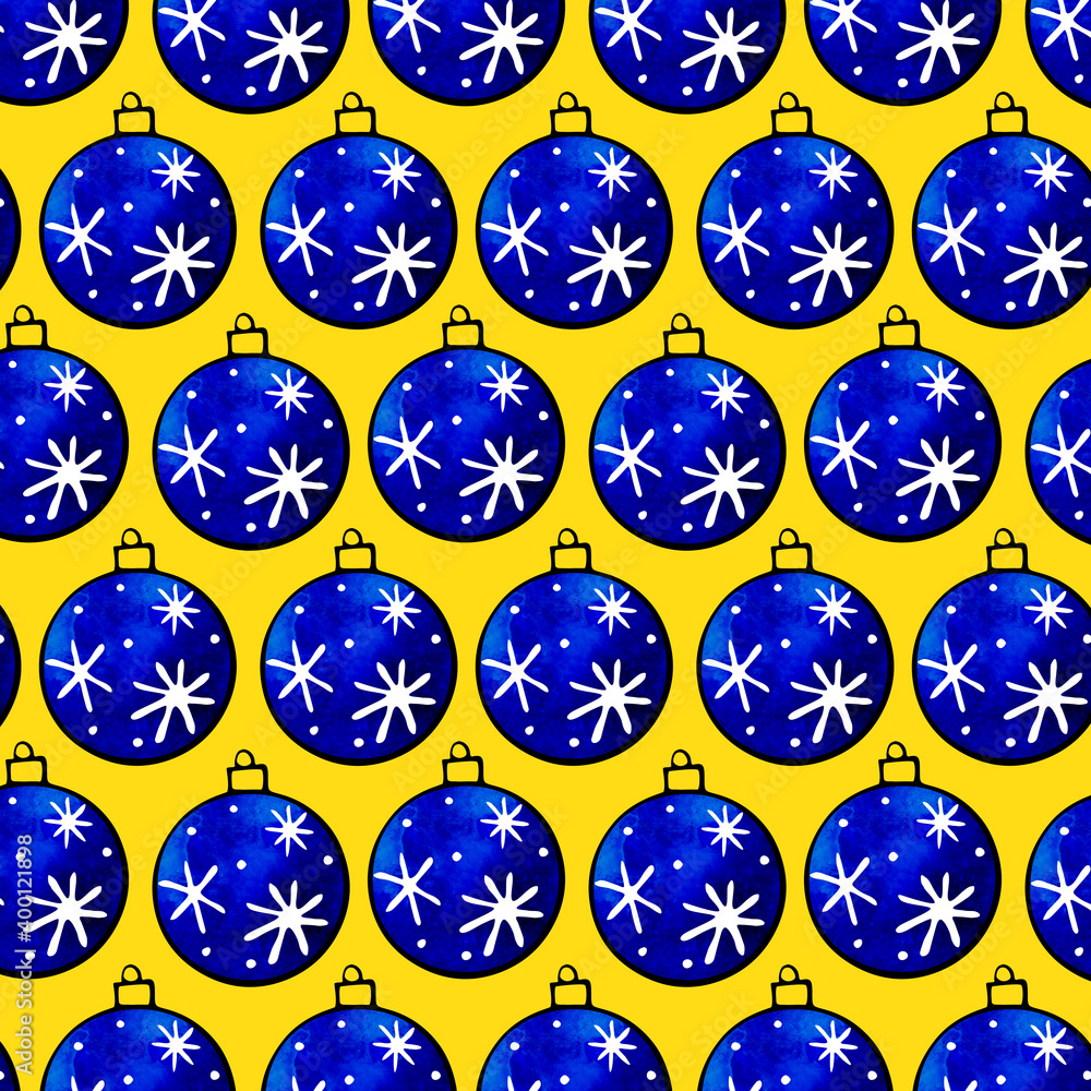 Seamless pattern with Watercolor Christmas tree balls. Hand drawn New year, Xmas backgrounds and textures. For greeting cards, wrapping paper, packaging, fabric, calendars, prints Seamless pattern with Watercolor Christmas tree balls. Hand drawn New year, Xmas backgrounds and textures. For greeting cards, wrapping paper, packaging, fabric, calendars, prints