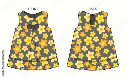 baby dress with flower print. baby dress front and back view.