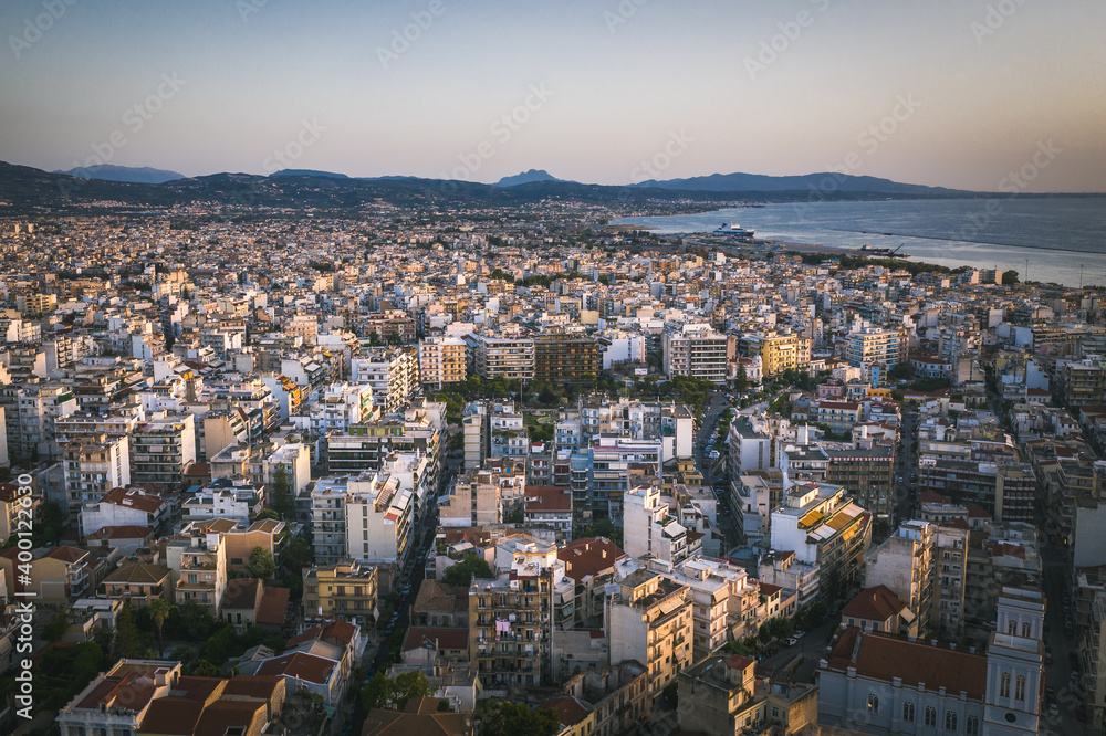Aerial drone photo of famous town and castle of Patras, Achaia, Peloponnese, Greece