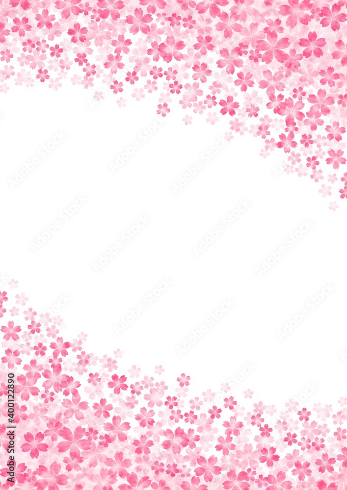 画面上下に咲き広がる桜の縦長背景イラスト no.01