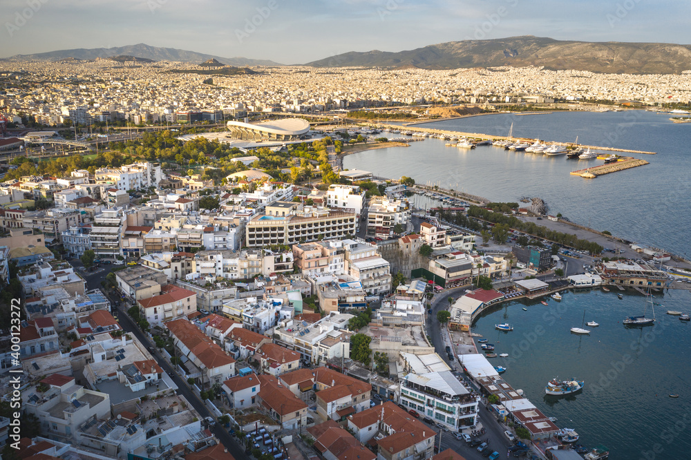 Aerial drone panoramic photo of Pireus, Attica, Greece