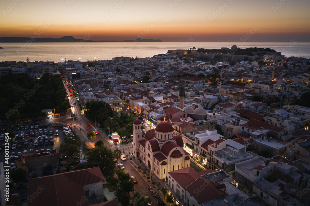 Rethymno evening city at Crete island in Greece. The old venetian harbor.