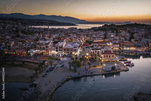 Rethymno evening city at Crete island in Greece. The old venetian harbor. © Mariana Ianovska