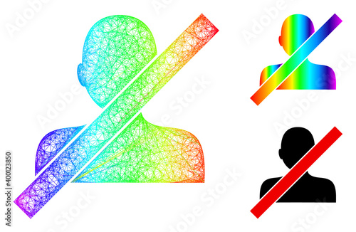 Spectral colorful net mesh closed man, and solid spectrum gradient closed man icon. Linear frame flat net abstract image based on closed man icon, is made from crossed lines.