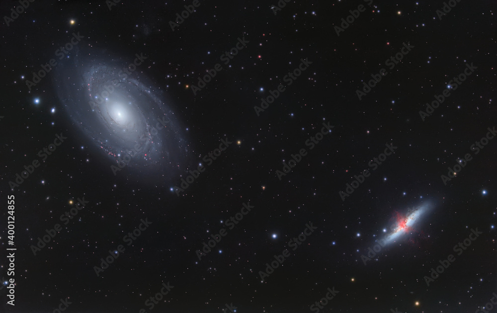 Astronomical photography. Two galaxies in one frame. Galaxies m81 and m82.
